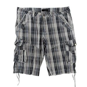 Fried Denim Cargo Shorts Mens 36 Gray Plaid Cotton Canvas 8 Inseam Casual Summer